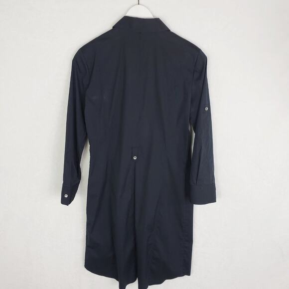 Theory Shirt Dress Women 4 Lannie Black Cotton Stretch Roll Tab Long Sleeve - Picture 5 of 9